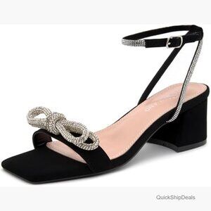 Low Block Heel Sandals with Square Open Toe and Ankle Strap